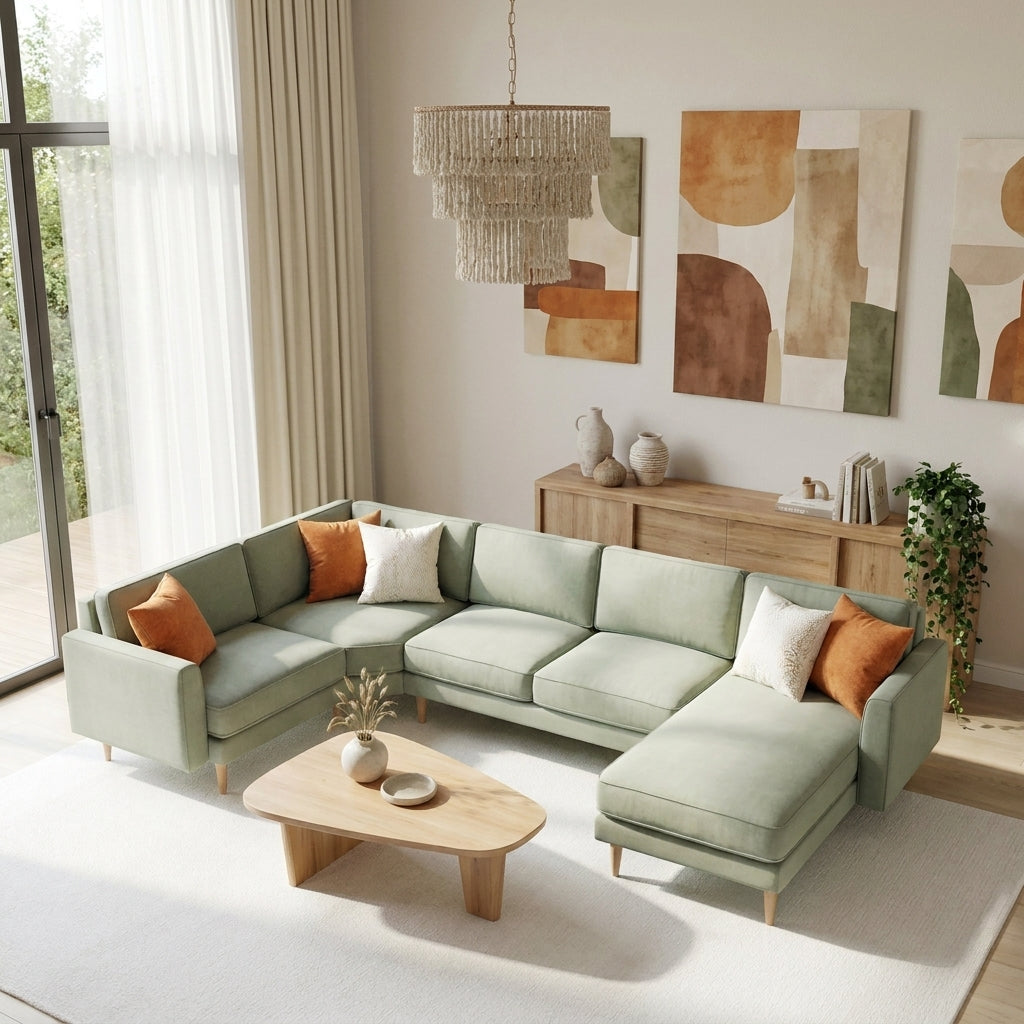Chillax / L Köşe / Fitilli / İskandinav Kol / Mikro Kadife / Okaliptüs Yeşili / Charlotte / Naturel