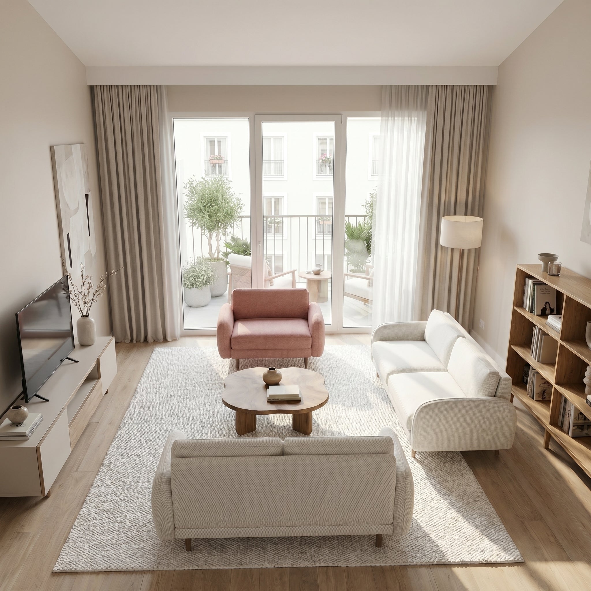 Pudra Pembesi ve Zambak Beyazı 3 - 3 - Loveseat Koltuk Takımı