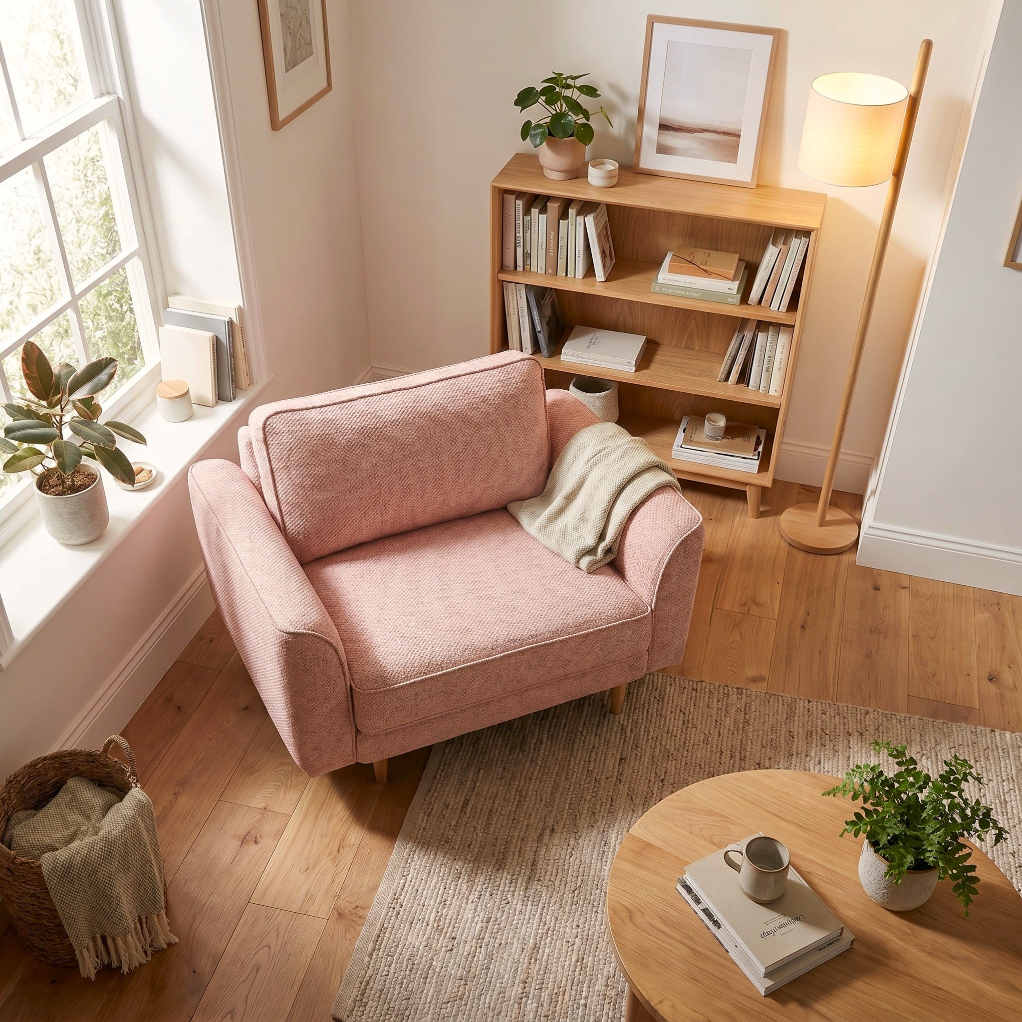 Chillax / Loveseat / Fitilli / İtalyan Kol / Fulya Kadife / Pudra Pembesi / Charlotte / Naturel