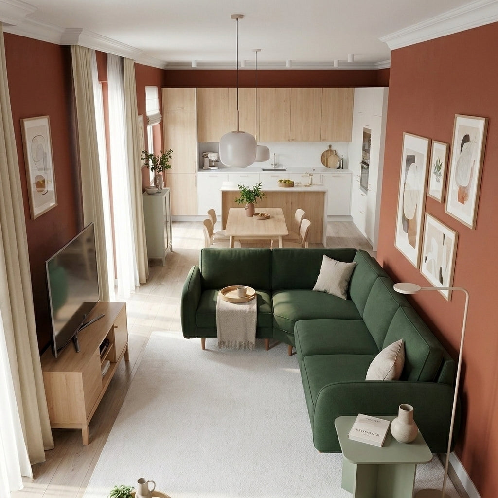 Chillax / L Köşe / Fitilli / Post Modern Kol / Desenli Kadife /Flora Yeşili / Charlotte / Naturel