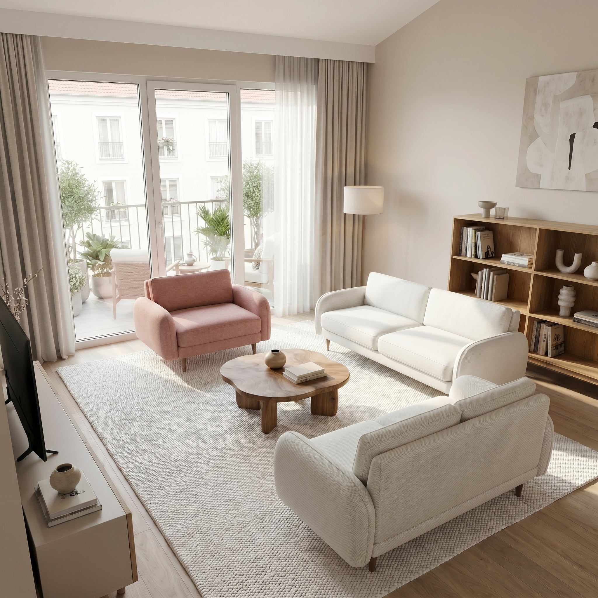 Pudra Pembesi ve Zambak Beyazı 3 - 3 - Loveseat Koltuk Takımı