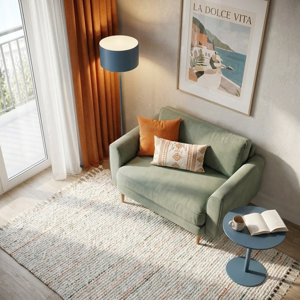 Chillax / Loveseat / Fitilli / İskandinav Kol / Mikro Kadife / Okaliptüs Yeşili / Charlotte / Naturel (Kopya)