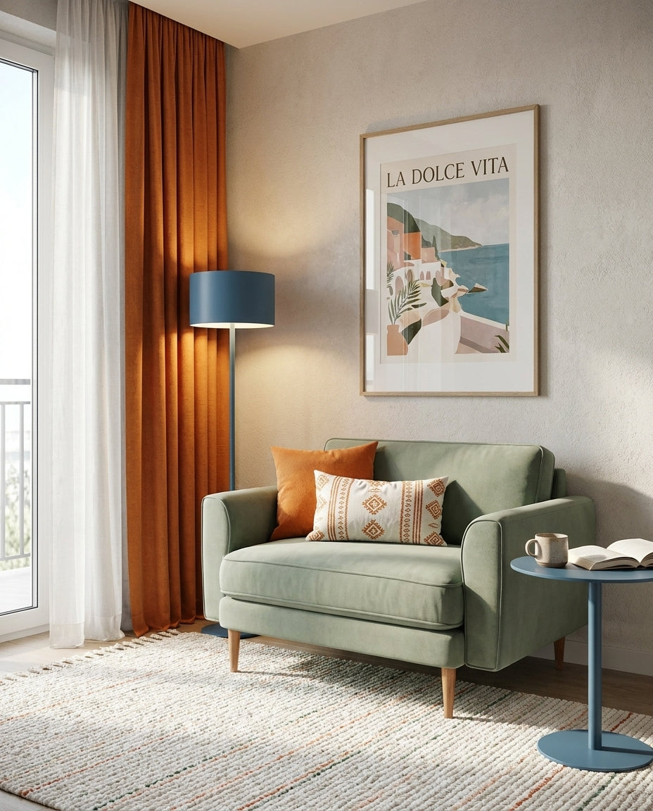 Chillax / Loveseat / Fitilli / İskandinav Kol / Mikro Kadife / Okaliptüs Yeşili / Charlotte / Naturel (Kopya)