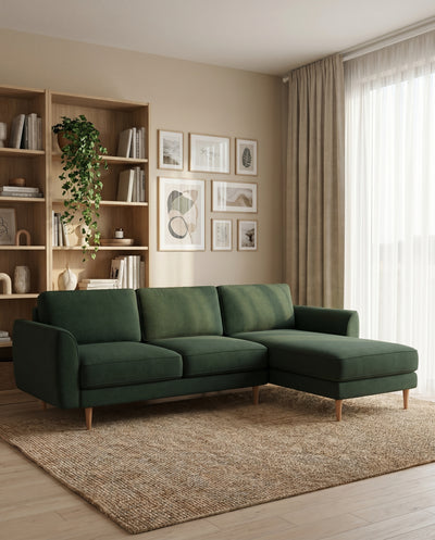 Chillax / Midi Köşe / Fitilli / İtalyan Kol / Desenli Kadife / Flora Yeşili / Carlo / Naturel