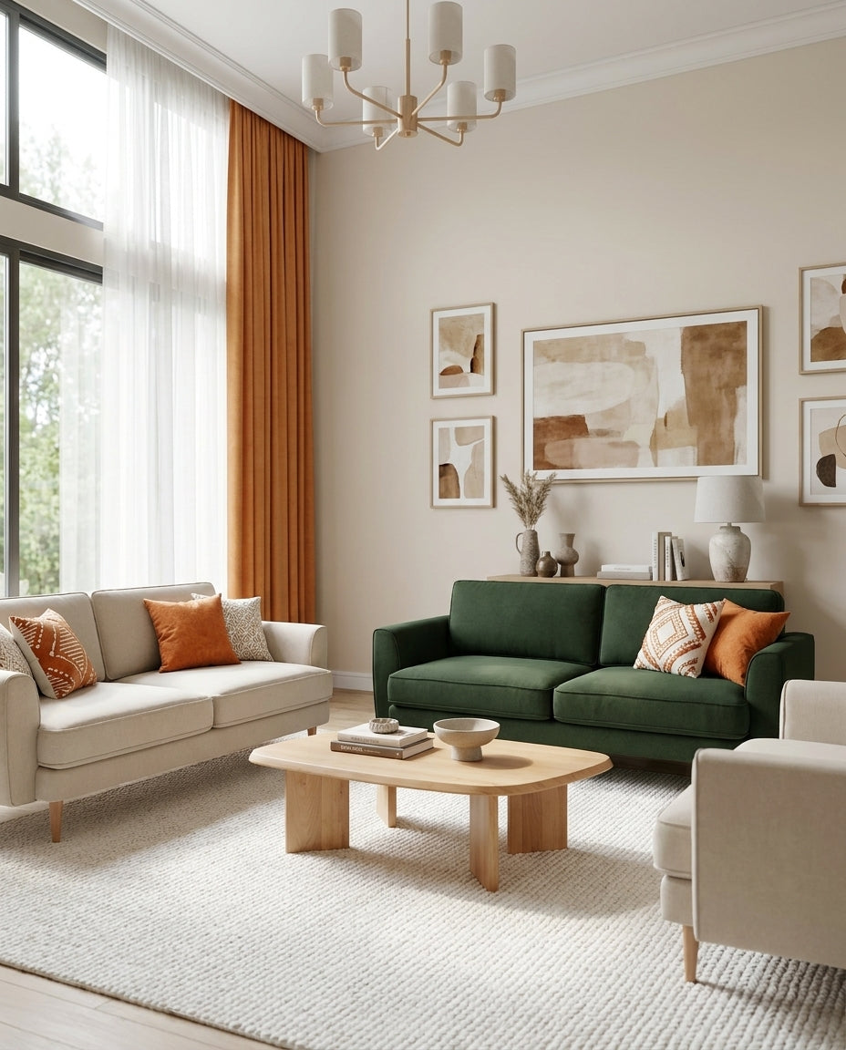 Flora Yeşili ve Aspendos Beji 3 - 2 - Loveseat Koltuk Takımı