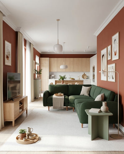Chillax /   L Köşe / Fitilli / Post Modern  Kol / Desenli Kadife /Flora Yeşili / Charlotte / Naturel