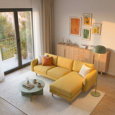 Chillax / 262 x 170 Uzanmalı Köşe / Fitilli / Post Modern Kol / Fulya Kadife / Güneş Sarısıı / Lina / Naturel