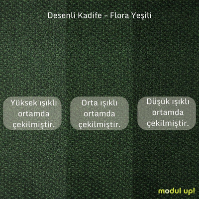 Chillax / Midi Köşe / Fitilli / İtalyan Kol / Desenli Kadife / Flora Yeşili / Carlo / Naturel
