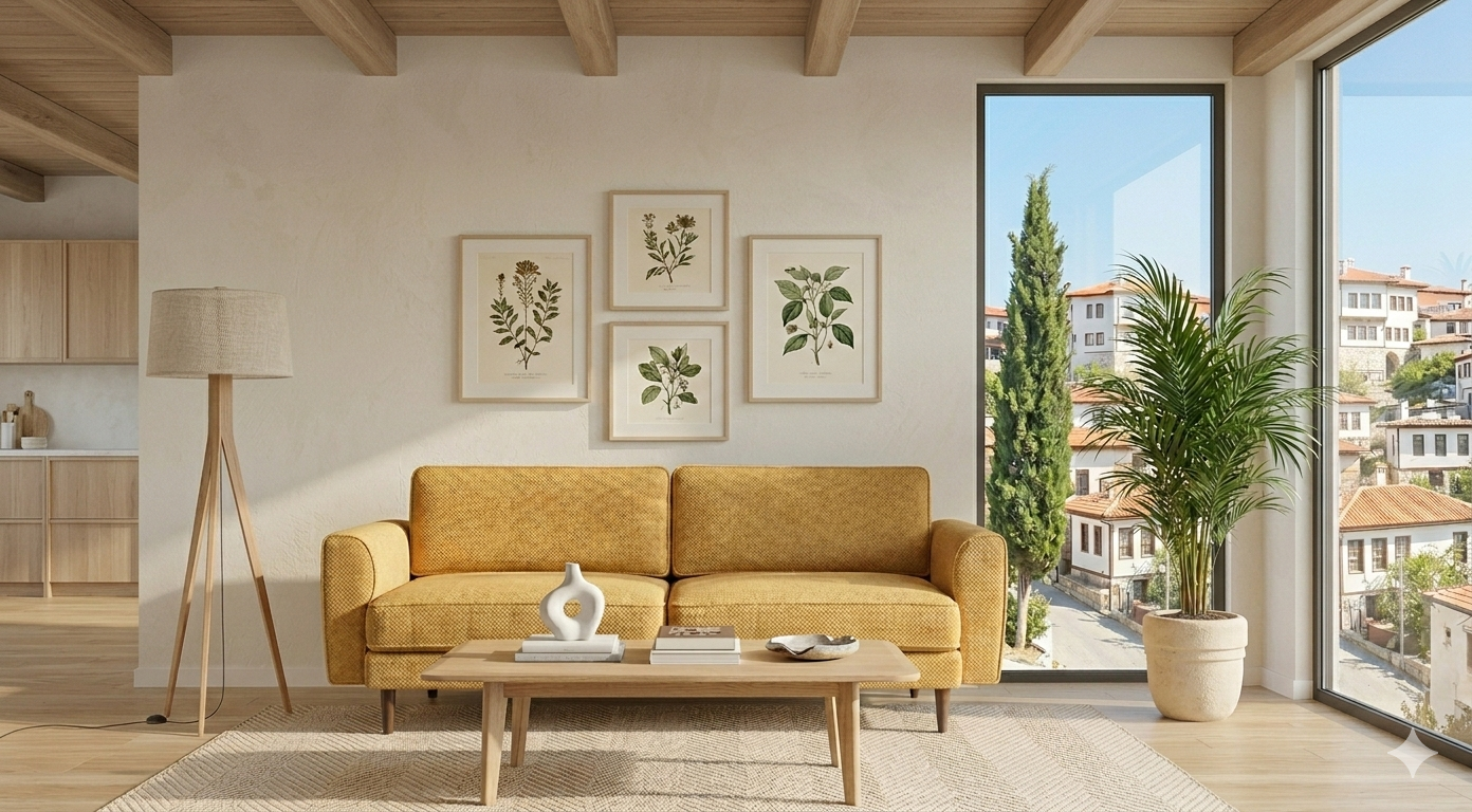 Chillax / Üçlü / Fitilli / İskandinav Kol / Fulya Kadife / Güneş Sarısı