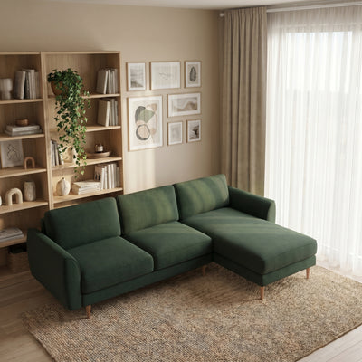 Chillax / Midi Köşe / Fitilli / İtalyan Kol / Desenli Kadife / Flora Yeşili / Carlo / Naturel
