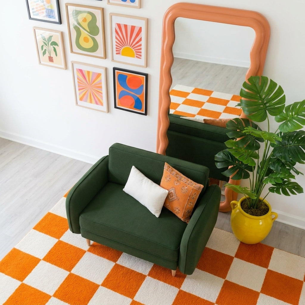 Chillax / Loveseat / Fitilli / Post Modern Kol / Desenli Kadife / Flora Yeşili / Charlotte / Naturel